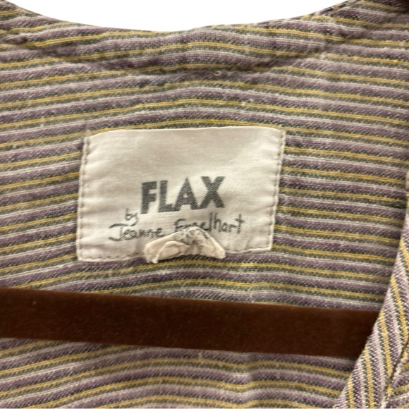 Flax Women's 100% Linen Short Sleeve T-Shirt Top in Neutral Pinstripe Size Large - Picture 4 of 6
